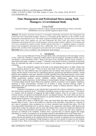 Time Management and Professional Stress among Bank Managers: A ...