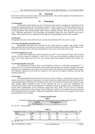 Time Management and Professional Stress among Bank Managers: A ...