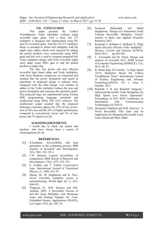 Design of Low Power Vedic Multiplier Based on Reversible Logic | PDF