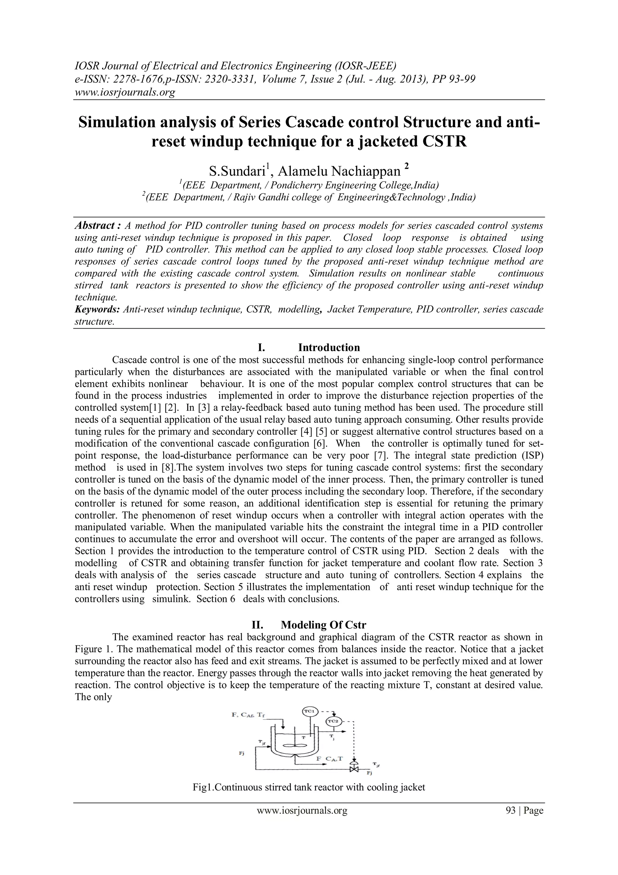 Simulation analysis of Series Cascade control Structure and antireset