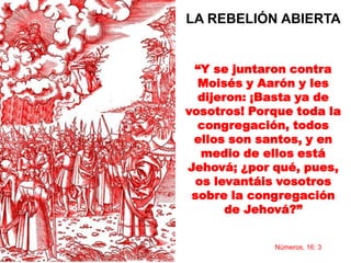 Decidieron que todos sus desastres eran causados por Moisés y que su exclusión de Canaán se debía por lo tanto a la mala administración y dirección de Moisés y Aarón.