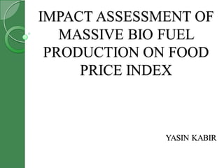 IMPACT ASSESSMENT OF
MASSIVE BIO FUEL
PRODUCTION ON FOOD
PRICE INDEX
YASIN KABIR
 