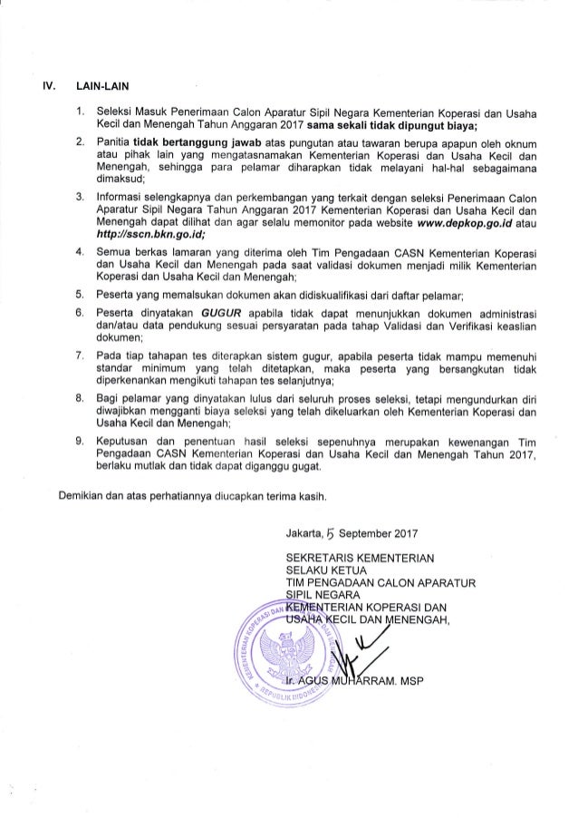 Pengumuman Seleksi CPNS Kementerian Koperasi dan Usaha ...
