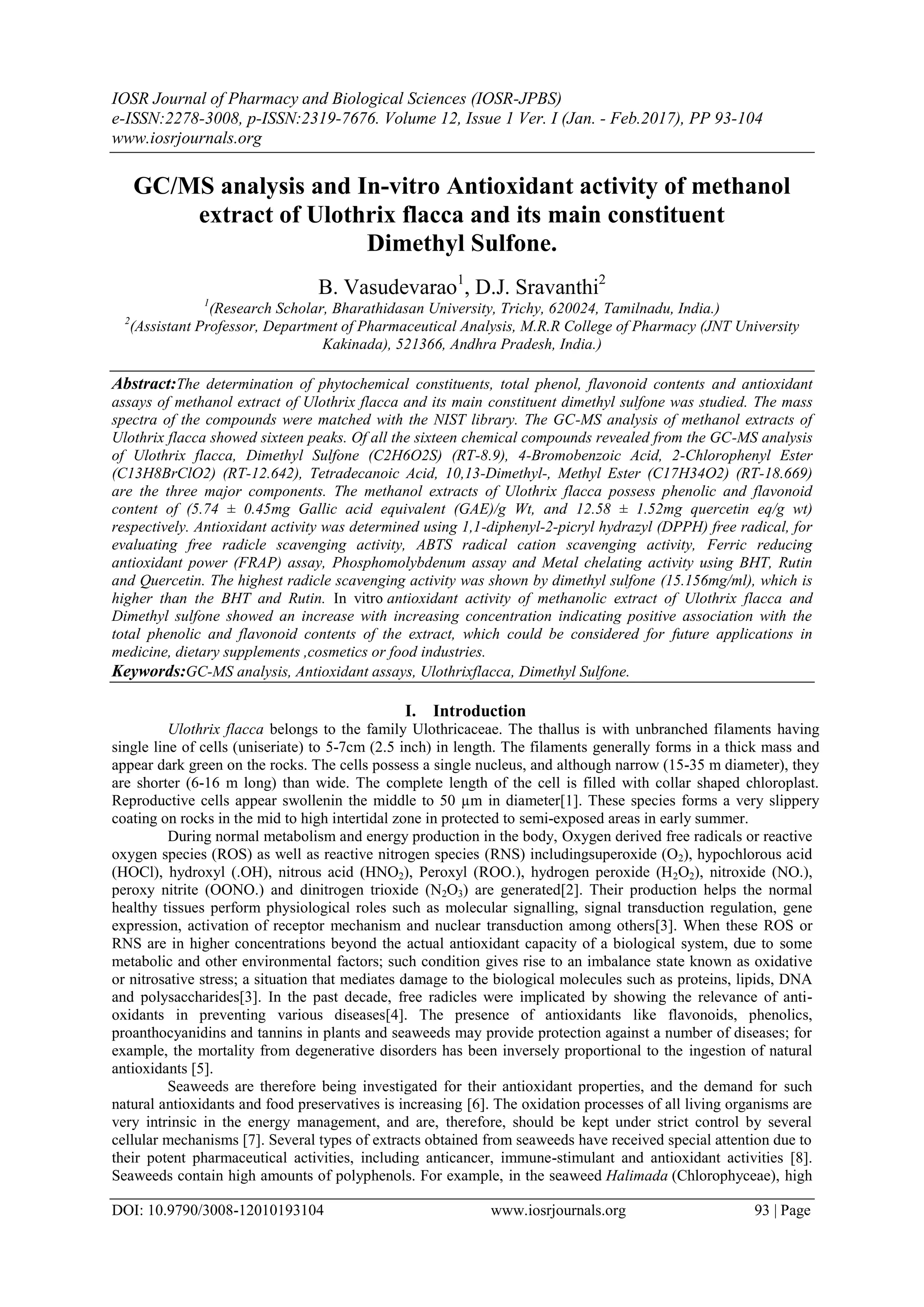 GC/MS analysis and In-vitro Antioxidant activity of methanol extract of ...