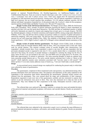 Role of Parental Acceptance and Self-Esteem on Suicidal Ideation among ...