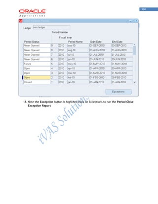 304 
18. Note the Exception button is highlited click on Exceptions to run the Period Close Exception Report  