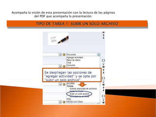 Acompaña la visión de esta presentación con la lectura de las páginas del PDF que acompaña la presentación  TIPO DE TAREA 1: SUBIR UN SOLO ARCHIVO 