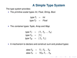 newtype and typename
To create type constructors:
TC = newtype T (Prototype T1...TN )
If the type T is polymorphic, the ty...