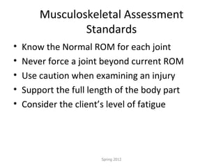 Musculoskeletal Assessment Standards ,[object Object],[object Object],[object Object],[object Object],[object Object],Spring 2012 