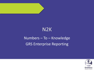 5/17/2013 1
N2K
Numbers – To – Knowledge
GRS Enterprise Reporting
 