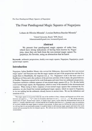  The Four Pandiagonal Magic Squares of Nagarjuna
