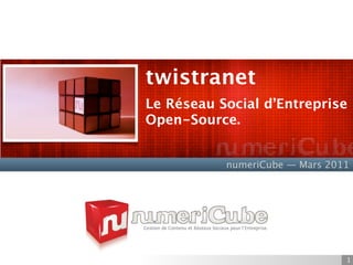 twistranet
Le Réseau Social d’Entreprise
Open-Source.


           numeriCube — Mars 2011




                                1
 