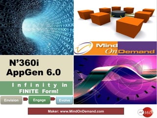 N’360i
AppGen 6.0
I n f i n i t y in
FINITE Form!
Envision Engage Evolve
Maker: www.MindOnDemand.com
 