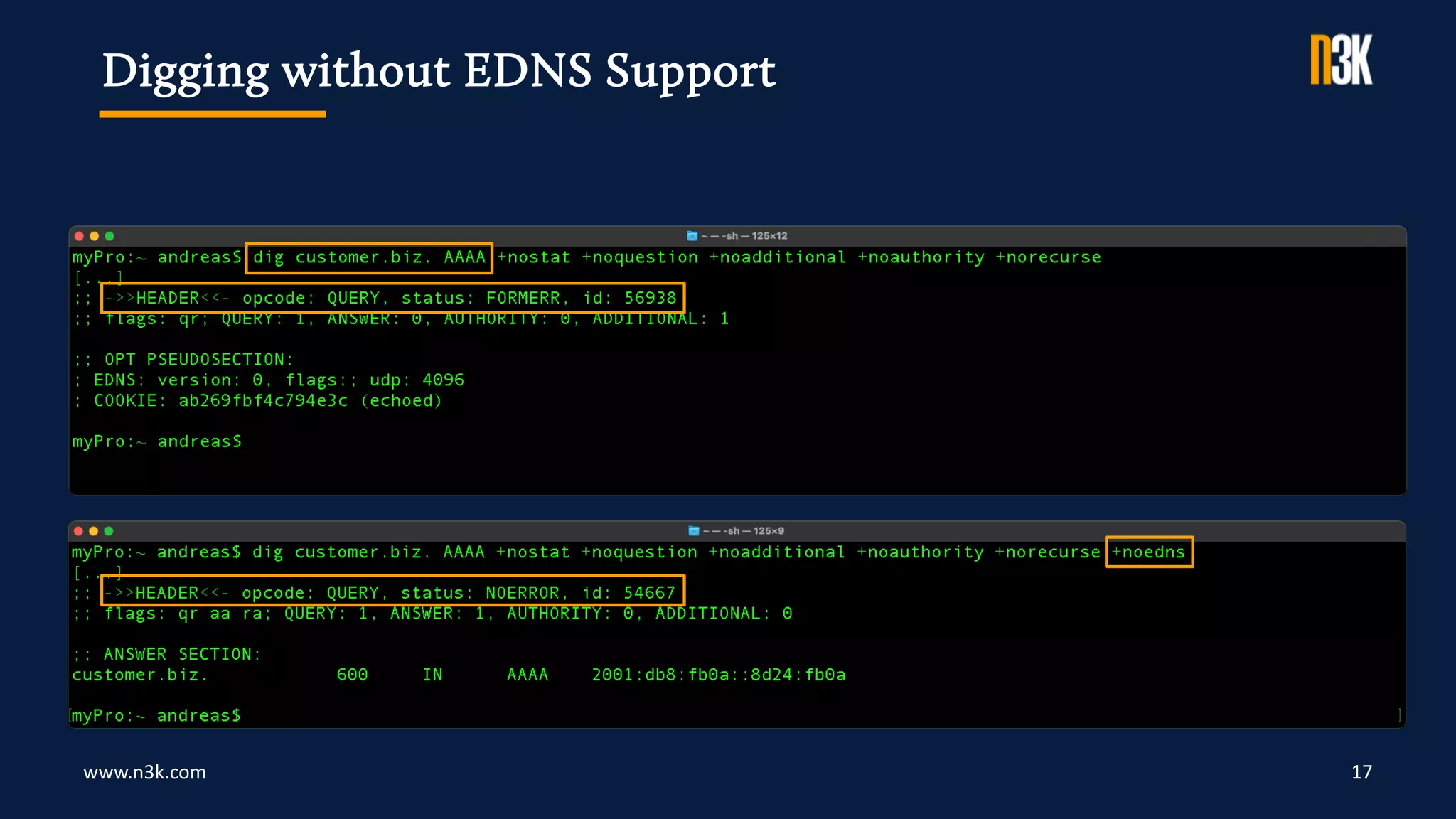 www.n3k.com 17
Digging without EDNS Support
 