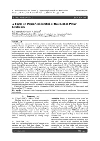 A Thesis on Design Optimization of Heat Sink in Power Electronics | PDF