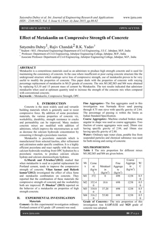 Effect of Metakaolin on Compressive Strength of Concrete | PDF