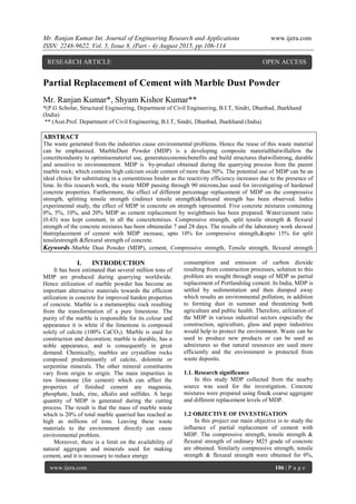 Partial Replacement of Cement with Marble Dust Powder | PDF