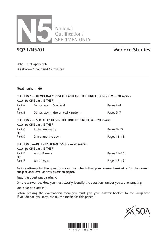 National 5 Modern Studies exemplar exam National 5 Modern Studies exemplar exam