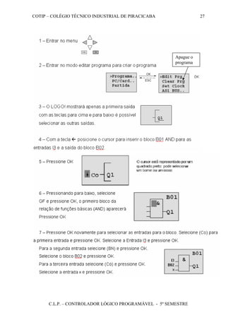 COTIP – COLÉGIO TÉCNICO INDUSTRIAL DE PIRACICABA
C.L.P. – CONTROLADOR LÓGICO PROGRAMÁVEL - 5º SEMESTRE
27
Apague o
programa
 