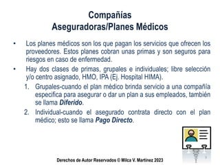 Derechos de Autor Reservados © Milca V. Martínez 2023
Compañías
Aseguradoras/Planes Médicos
• Los planes médicos son los q...