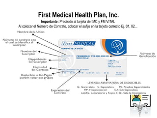 First Medical Health Plan, Inc.
50
Importante: Precisión al tarjeta de IMC y FM VITAL
Al colocar el Número de Contrato, co...
