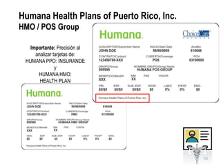 Humana Health Plans of Puerto Rico, Inc.
HMO / POS Group
53
Importante: Precisión al
analizar tarjetas de:
HUMANA PPO: INS...