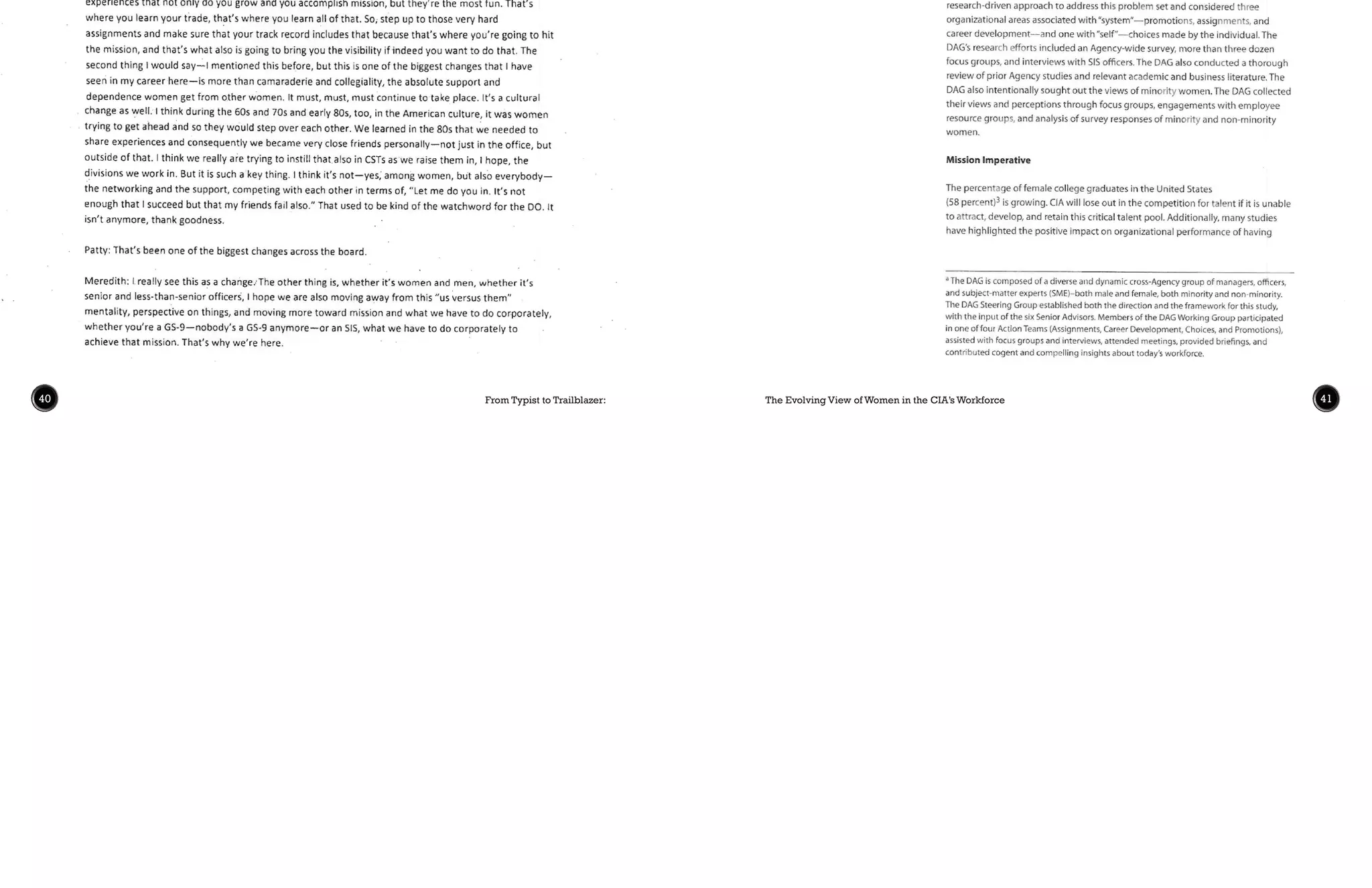 The Evolving View of Women in the CIA’s Workforce 41From Typist to Trailblazer:40
2010s Excerpts
 