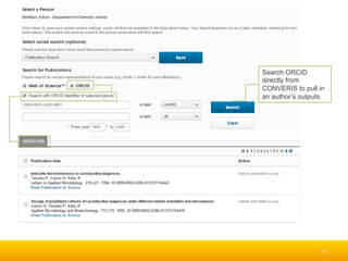 12
Search ORCID
directly from
CONVERIS to pull in
an author’s outputs
 