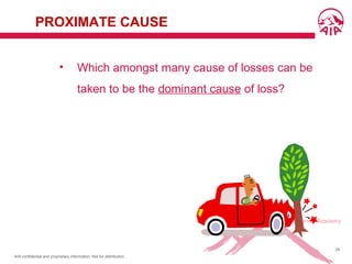 AIA confidential and proprietary information. Not for distribution.
29
PROXIMATE CAUSE
• Which amongst many cause of losses can be
taken to be the dominant cause of loss?
 