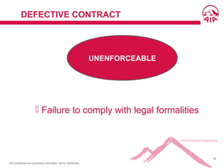 AIA confidential and proprietary information. Not for distribution.
52
DEFECTIVE CONTRACT
 Failure to comply with legal formalities
UNENFORCEABLEUNENFORCEABLE
 