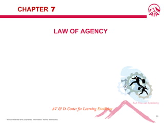 AIA confidential and proprietary information. Not for distribution.
53
LAW OF AGENCY
AT & D- Center for Learning Excellence
CHAPTER 7
 