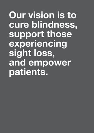 Our vision is to 
cure blindness, 
support those 
experiencing 
sight loss, 
and empower 
patients. 
6 
 