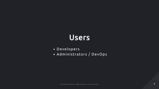 Users
Developers
Administrators / DevOps
44Christian Münch / @cmuench / muench.devChristian Münch / @cmuench / muench.dev
 