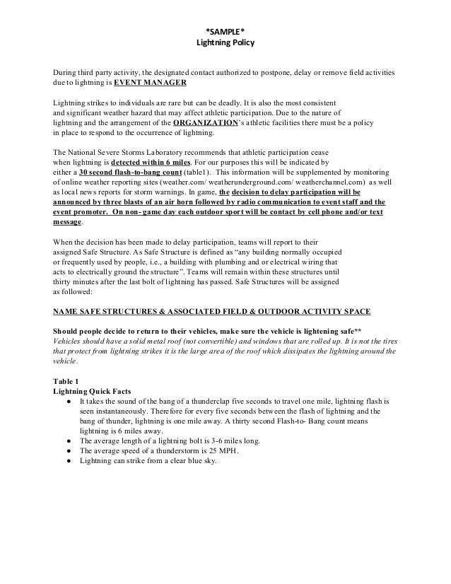 Lightning Policy for Sports Fields