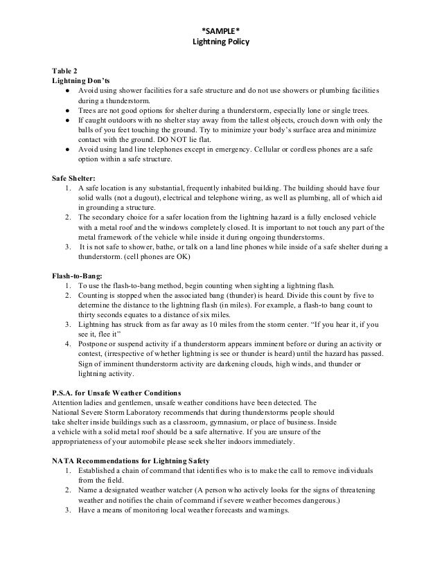 Lightning Policy for Sports Fields