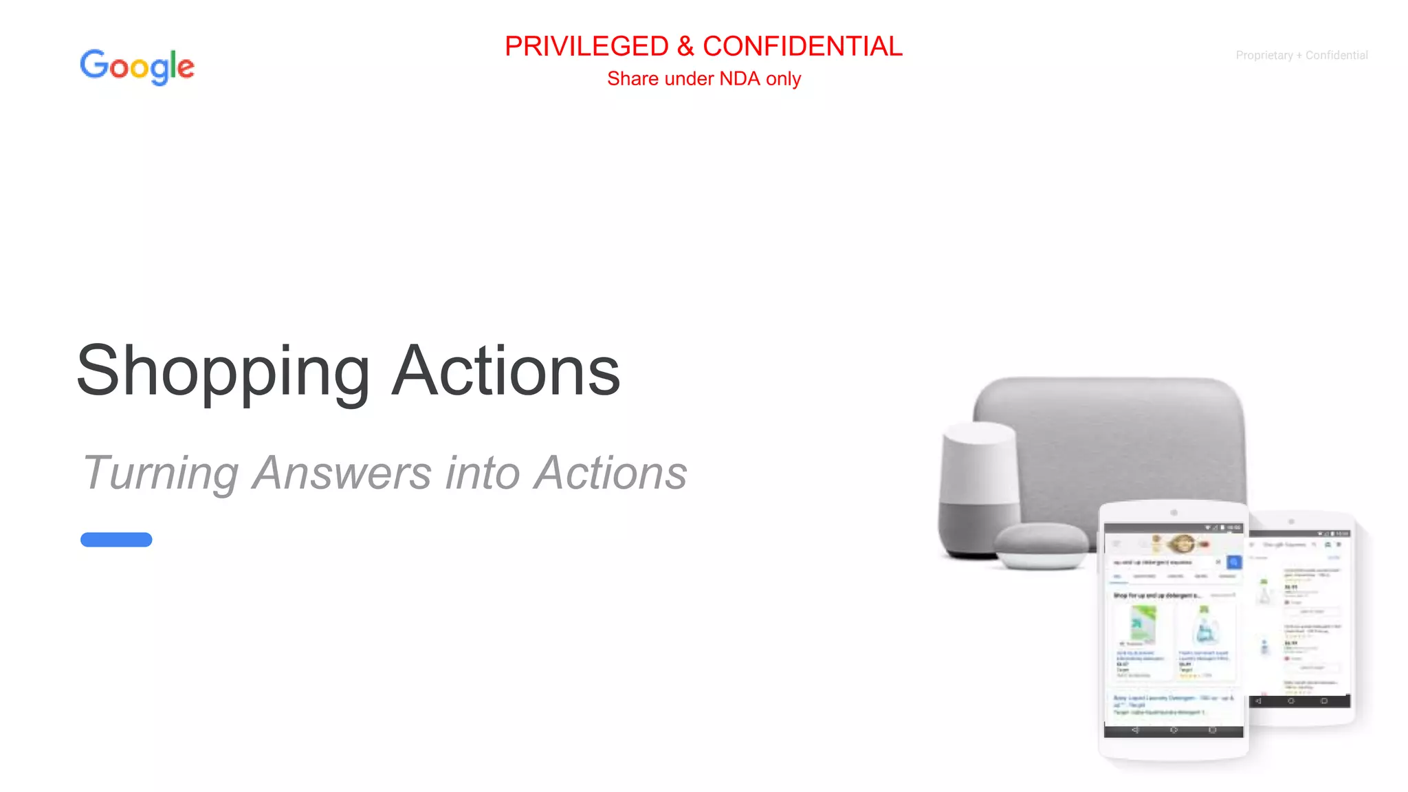 Proprietary + Confidential
Turning Answers into Actions
Shopping Actions
PRIVILEGED & CONFIDENTIAL
Share under NDA only
 