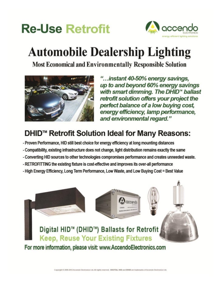 Retrofit Digital HID (DHID) Lighting Ballasts Automobile Dealership