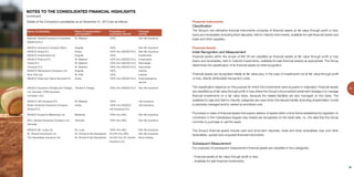 NOTES TO THE CONSOLIDATED FINANCIAL HIGHLIGHTS 
(continued) 
Details of the Company’s subsidiaries as at December 31, 2013 are as follows: 
29 
Financial Instruments 
Classification 
The Group’s non-derivative financial instruments comprise of financial assets at fair value through profit or loss, 
loans and receivables (including fixed deposits), held to maturity instruments, available-for-sale financial assets and 
trade and other payables. 
Financial Assets 
Initial Recognition and Measurement 
Financial assets within the scope of IAS 39 are classified as financial assets at fair value through profit or loss 
(loans and receivables, held to maturity investments, available-for-sale financial assets) as appropriate. The Group 
determines the classification of its financial assets at initial recognition. 
Financial assets are recognised initially at fair value plus, in the case of investments not at fair value through profit 
or loss, directly attributable transaction costs. 
The classification depends on the purpose for which the investments were acquired or originated. Financial assets 
are classified as at fair value through profit or loss where the Group’s documented investment strategy is to manage 
financial investments on a fair value basis, because the related liabilities are also managed on this basis. The 
available-for-sale and held to maturity categories are used when the relevant liability (including shareholders’ funds) 
is passively managed and/or carried at amortized cost. 
Purchases or sales of financial assets that require delivery of assets within a time frame established by regulation or 
convention in the marketplace (regular way trades) are recognised on the trade date, i.e., the date that the Group 
commits to purchase or sell the asset. 
The Group’s financial assets include cash and short-term deposits, trade and other receivables, loan and other 
receivables, quoted and unquoted financial instruments. 
Subsequent Measurement 
For purposes of subsequent measurement financial assets are classified in four categories: 
- Financial assets at fair value through profit or loss; 
- Available-for-sale financial investments; 
Name of subsidiary Place of incorporation 
and operation 
Proportion of 
ownership interest 
Principal 
activity 
National General Insurance Corporation St. Maarten 100% Non-life insurance 
(NAGICO) N.V 
NAGICO Insurance Company (NICL) Anguilla 100% Non-life insurance 
NAGICO Aruba N.V. Aruba 100% thru NAGICO N.V. Non-life insurance 
NAGICO Investments Ltd. Anguilla 100% Investments 
NAGICO Finance B.V. St. Maarten 100% thru NAGICO N.V. Investments 
Pasha N.V. St. Maarten 100% thru NAGICO N.V. Real estate 
Zonoever N.V. St. Maarten 100% thru NAGICO N.V. Real estate 
NAGICO Reinsurance Company Ltd. Anguilla 100% Inactive 
Blue Chip Ltd. St. Kitts 100% Inactive 
NAGICO Road and Claims Services N.V. Aruba 100% thru NAGICO N.V. Road assistance 
service 
NAGICO Insurance (Trinidad and Tobago) Trinidad & Tobago 100% thru NAGICO N.V. Non-life insurance 
Ltd. (formerly: GTM Insurance 
Company Ltd.) 
NAGICO Life Insurance N.V. St. Maarten 100% Life insurance 
British American Insurance Company Aruba 100% thru NAGICO Life insurance 
(Aruba) N.V. Life Insurance N.V. 
NAGICO Insurance (Bahamas) Ltd. Bahamas 100% thru NICL Non-life insurance 
NICL General Insurance Company Ltd., Grenada 100% thru NICL Non-life insurance 
Grenada 
NAGICO (St. Lucia) Ltd. St. Lucia 100% thru NICL Non-life insurance 
St. Vincent Insurances Ltd. St. Vincent & the Grenadines 54.54% thru NICL Non-life insurance 
The Grenadines Insurance Ltd. St. Vincent & the Grenadines 54.54% thru St. Vincent None-trading 
Insurance Ltd. 
29 
 