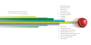 “Making a goal requires teamwork... 
...aiming beyond it requires vision” 
-Imran McSood Amjad 
4 Mission & Vision Statements 
5 Key Performance Indicators 
6 NAGICO Timeline 
8 Chairman Statement 
10 CEO, NAGICO N.V. Statement 
12 CEO, NAGICO Life Statement 
14 CFO Statement 
16 CRO Statement 
18 Board Of Directors 
22 Independent Auditors’ Report 
24 Consolidated Statement of Financial Position 
25 Consolidated Statement of Profit or Loss 
26 Consolidated Statement of Other Comprehensive Income 
26 Notes to the Consolidated Financial Highlights 
38 Our Corporate Social Responsibility 
40 NAGICO’s Network 
 