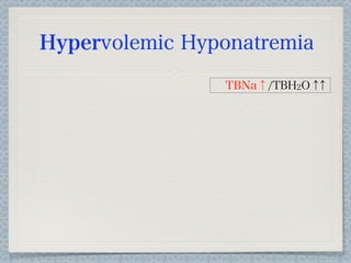 Hypervolemic Hyponatremia
                TBNa↑/TBH2O↑↑
 