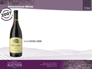 Allesverloren Shiraz
                             134




            Gold MIWA 2008
 