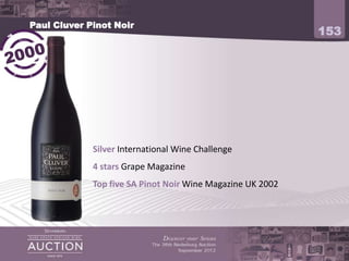 Paul Cluver Pinot Noir
                                                            153




             Silver International Wine Challenge
             4 stars Grape Magazine
             Top five SA Pinot Noir Wine Magazine UK 2002
 