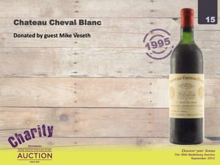 Chateau Cheval Blanc           15

Donated by guest Mike Veseth
 