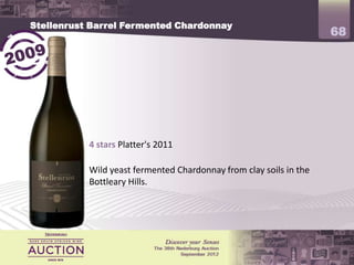 Stellenrust Barrel Fermented Chardonnay
                                                                     68




            4 stars Platter's 2011
            SAWI index Highly recommended

            Wild yeast fermented Chardonnay from clay soils in the
            Bottleary Hills.
 