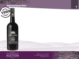 Allesverloren Port
                                                                             7




              This port is from the oldest estate in the Swartland and has
              been in the Malan family since 1872.

              Current cellar master Danie Malan is the 5th generation.
 