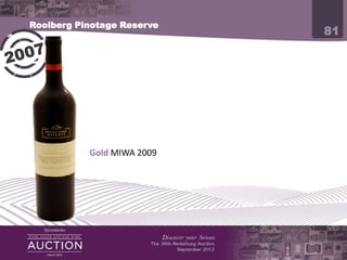 Rooiberg Pinotage Reserve
                            81




           Gold MIWA 2009
 