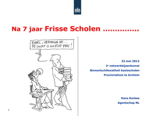 Na 7 jaar Frisse Scholen …….……..




                                           23 mei 2012
                                 2e netwerkbijeenkomst
                       Binnenluchtkwaliteit basisscholen
                                Provinciehuis te Arnhem




                                           Hans Korbee
                                         Agentschap NL

1
 