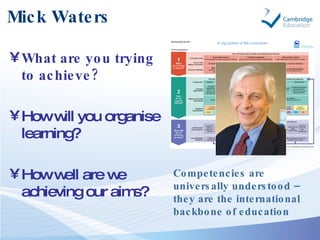 Mick Waters <ul><li>What are you trying to achieve? </li></ul><ul><li>How will you organise learning? </li></ul><ul><li>Ho...