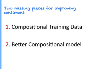 Two missing pieces for improving
sentiment
1. 	
  ComposiGonal	
  Training	
  Data	
  
2. 	
  Be0er	
  ComposiGonal	
  model	
  
 