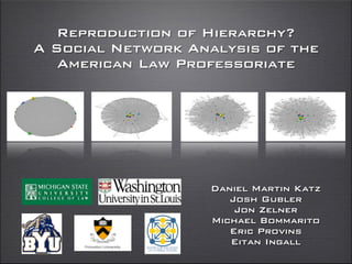 Reproduction of Hierarchy?  
A Social Network Analysis of the
American Law Professoriate
Daniel Martin Katz
Josh Gubler
Jon Zelner
Michael Bommarito
Eric Provins
Eitan Ingall
 